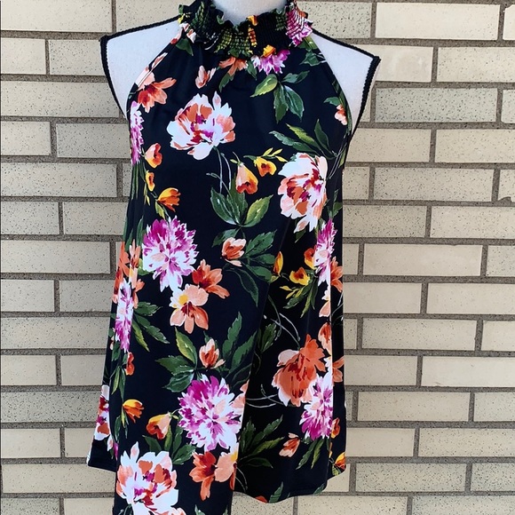 βDONATEDβBlack Floral Elastic Mock Neck Sleeveless Tunic Top - Picture 3 of 9